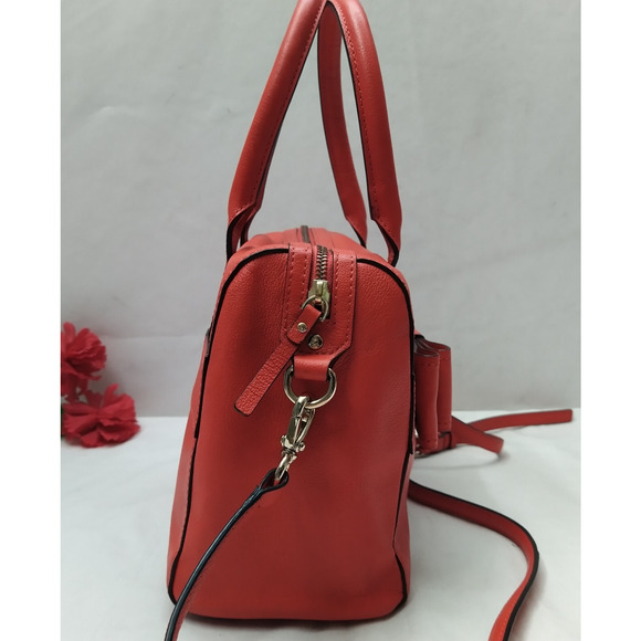 Kate Spade Red Leather Bow Double Handles Zipper Satchel Bag - Picture 5 of 16